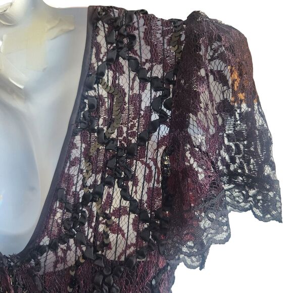 HW Collections VTG Black Lace Overlay Plum Midi Dress-Whimsygoth-Fairy-Event-7/8 - Picture 10 of 16